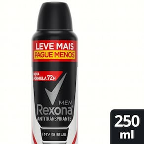 Desodorante Antitranspirante Aerosol Masculino Rexona Invisible 72 horas 250ml