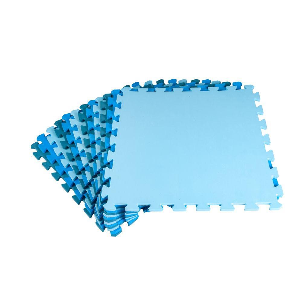 Kit 10 Placas Tatame Tapete Eva Infantil 50x50x1cm Bebê - Tons Azul