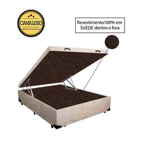 Cama Box Baú Luxo Blindado Casal AColchoes Suede Bege 49x138x188