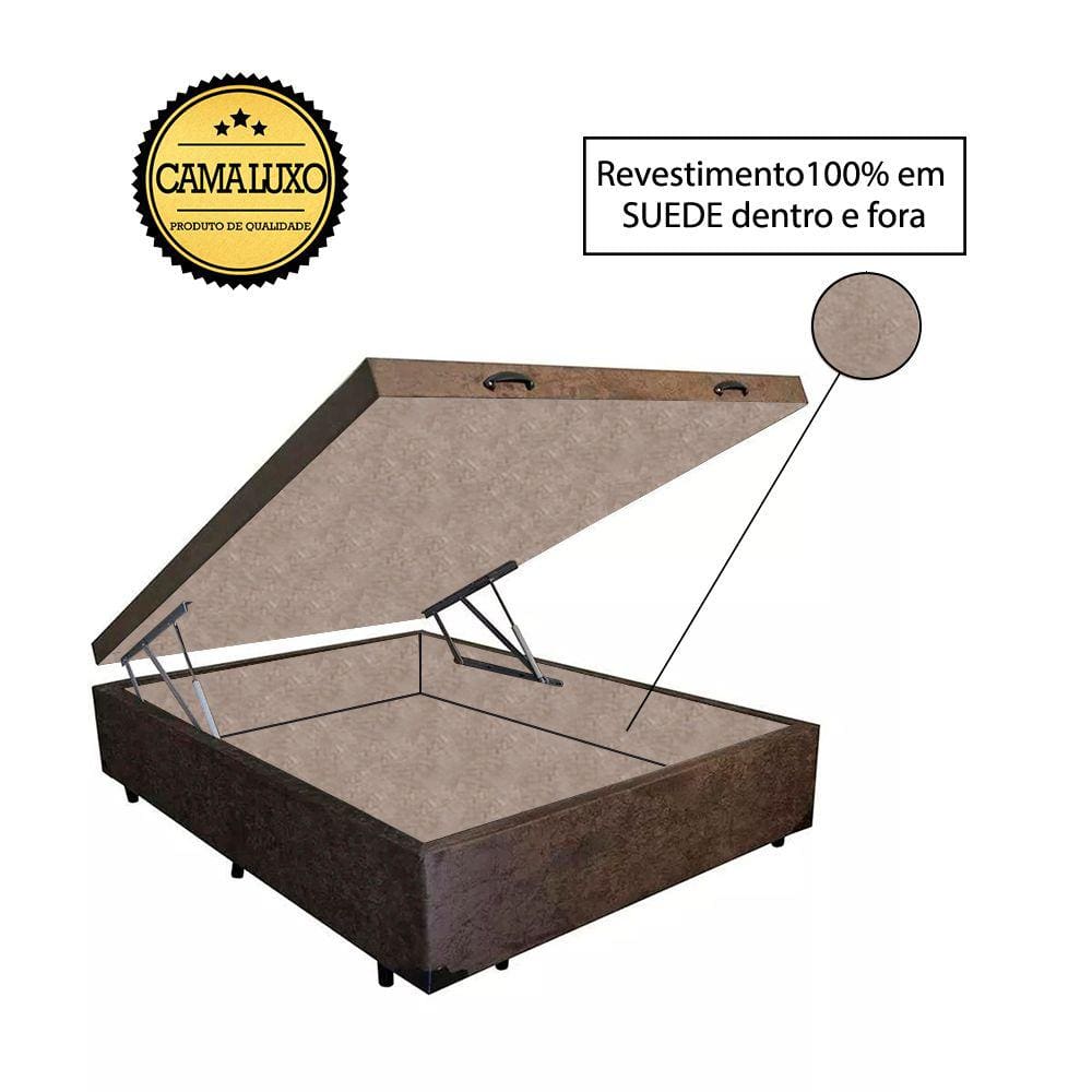 Cama Box Baú Luxo Blindado Viúva AColchoes Suede Marrom 49x128x188