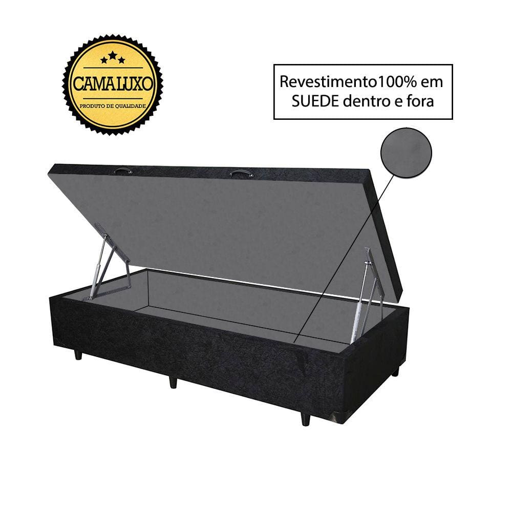 Cama Box Baú Luxo Blindado Solteirão AColchoes Suede Preto 49x96x203