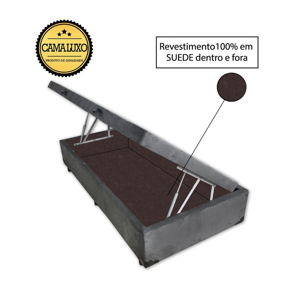 Cama Box Baú Luxo Blindado Solteirão AColchoes Suede Cinza 41x96x203
