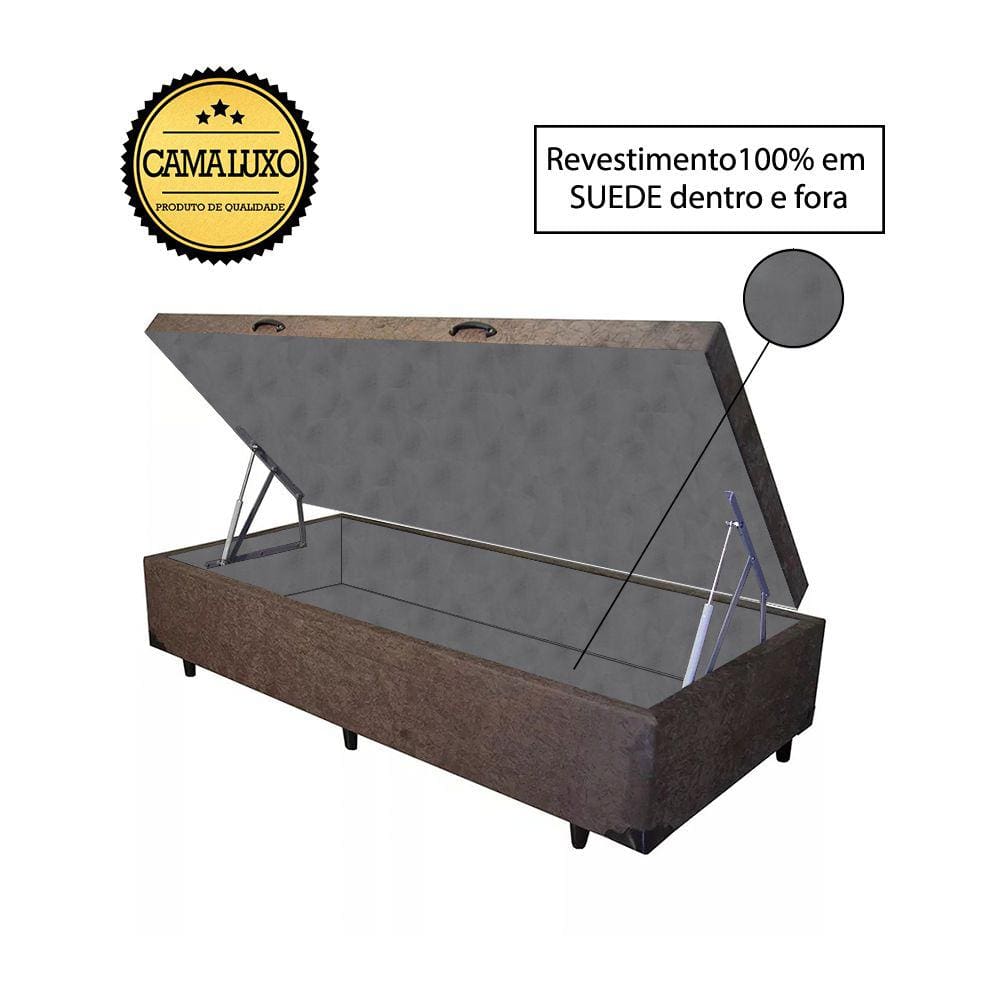 Cama Box Baú Luxo Blindado Solteirão AColchoes Suede Marrom 49x96x203