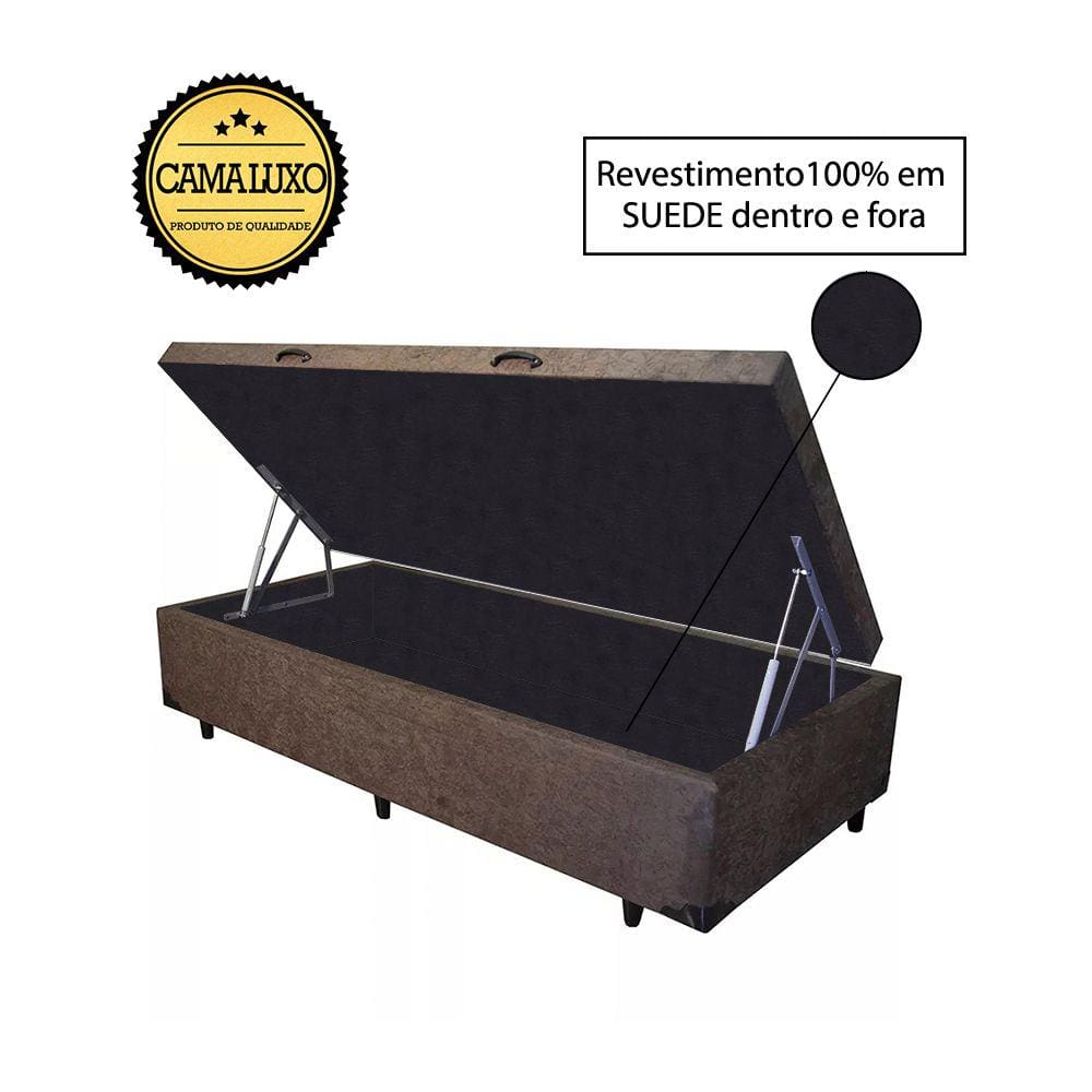 Cama Box Baú Luxo Blindado Solteiro AColchoes Suede Marrom 49x88x188
