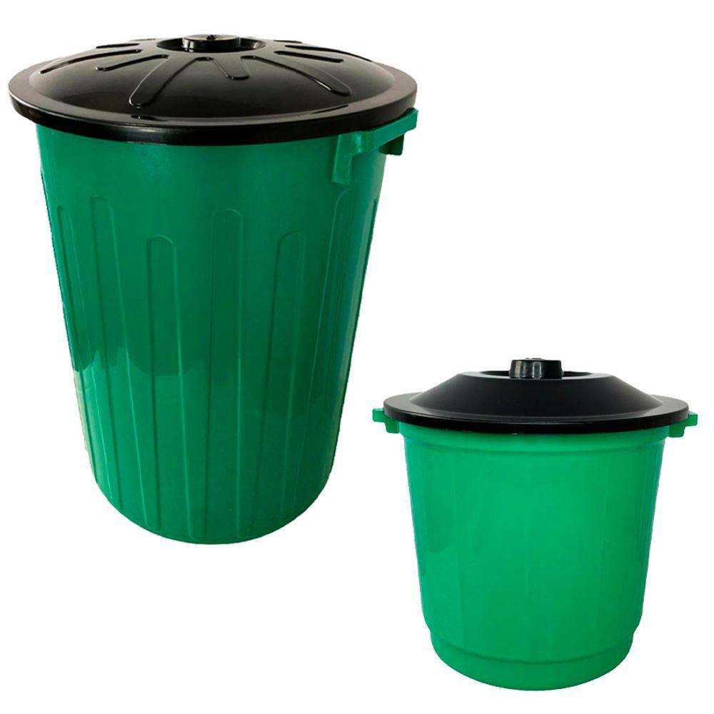 Lixeira Plástica C/ Tampa 65L + Lixeira c/ Tampa 10L Verde