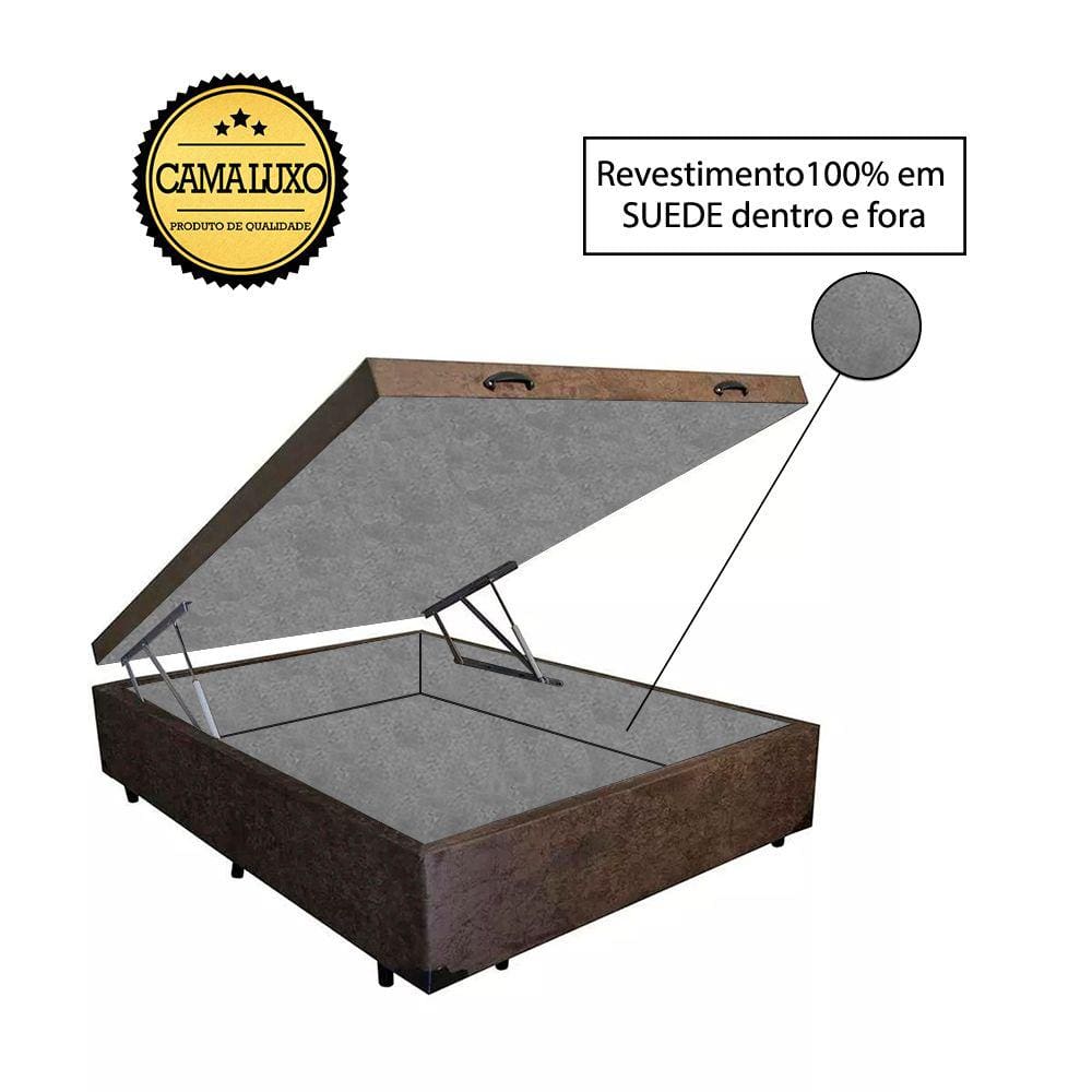 Cama Box Baú Luxo Blindado Casal AColchoes Suede Marrom 49x138x188