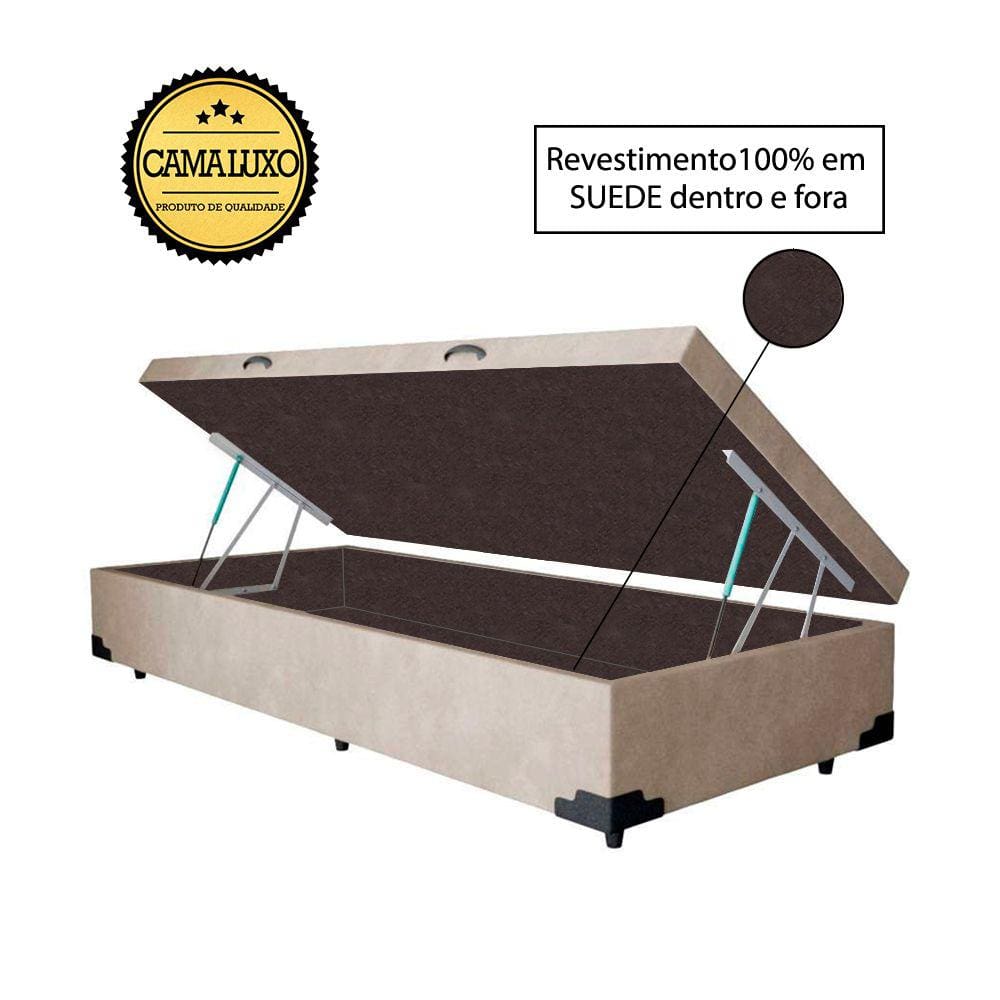 Cama Box Baú Luxo Blindado Solteirão AColchoes Suede Bege 41x96x203
