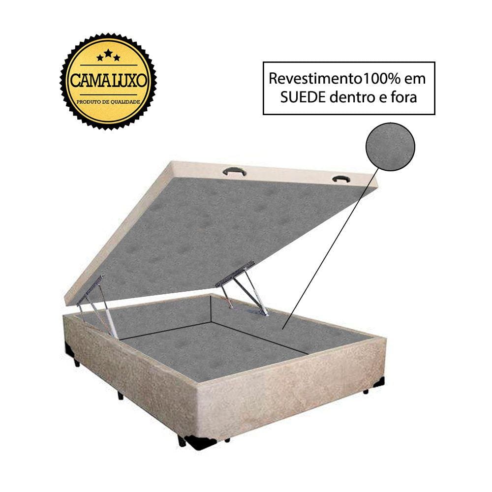Cama Box Baú Luxo Blindado Viúva AColchoes Suede Bege 41x128x188