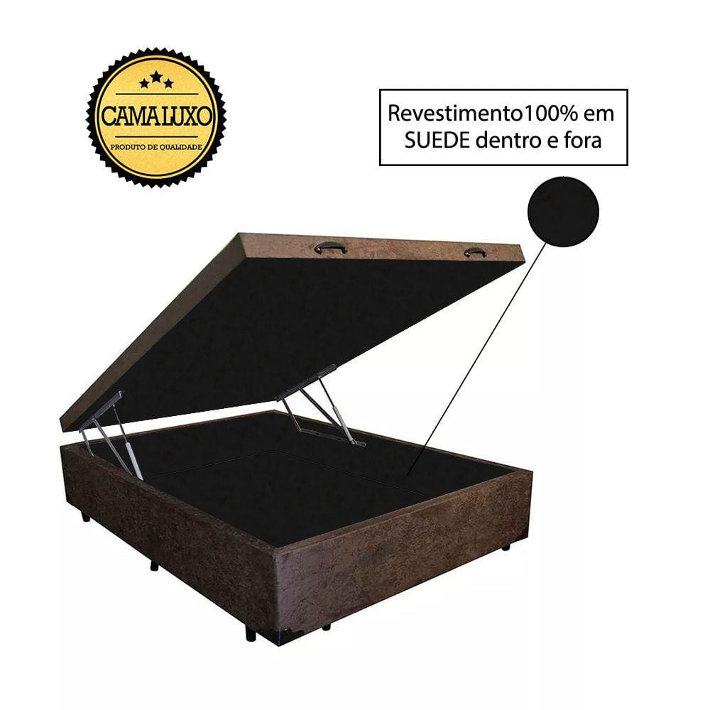 Cama Box Baú Luxo Blindado Casal AColchoes Suede Marrom 49x138x188