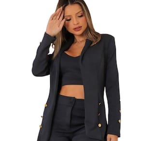 Blazer Feminino Longo Acinturado Maxxi Sem Forro Balada