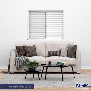 Janela de Aluminio Veneziana 3 folhas com vidro liso 100x100 MGM Branco