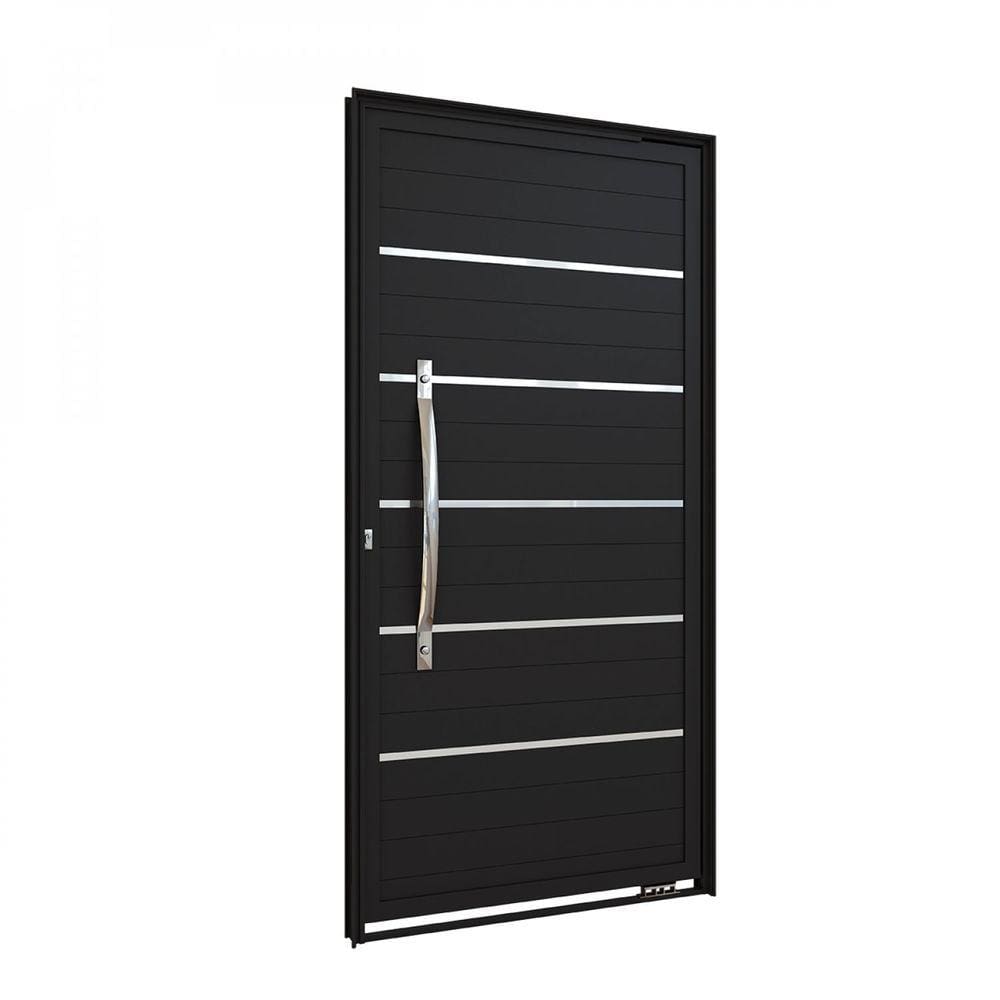 Porta de Alumínio Pivotante Lambri com Friso e Puxador de 80cm 215x105cm Lucasa Preto