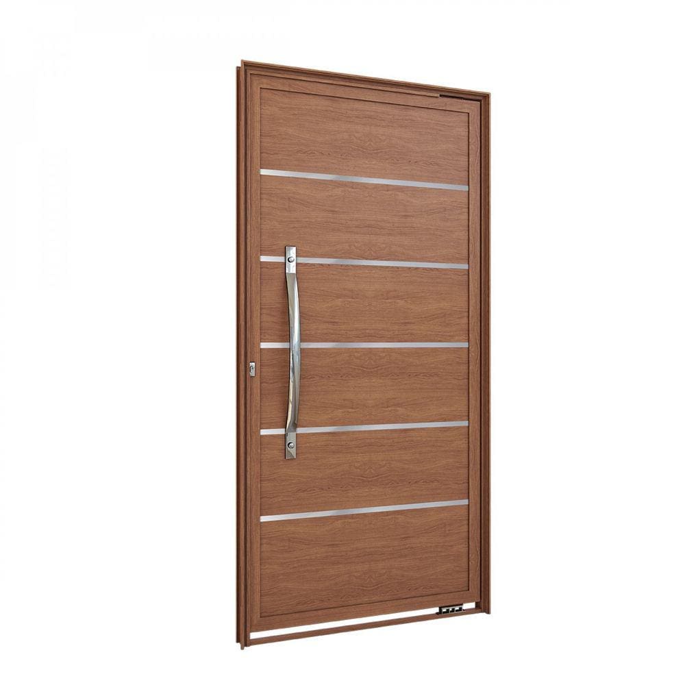 Porta de Alumínio Pivotante Lambri com Friso e Puxador de 80cm 215x105cm Lucasa Marrom