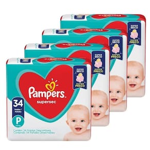 Fralda Descartável Pampers Supersec Tamanho P - 4 Pacotes com 34 Tiras