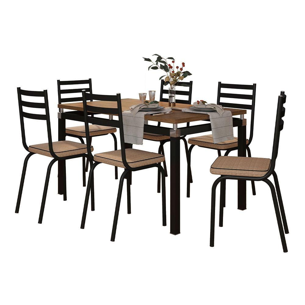 Conjunto Mesa Malva Tampo BP Com 06 Cadeiras 118 Preto Rattan Artefamol