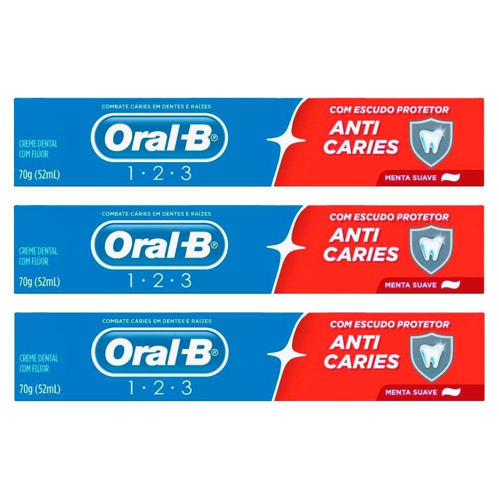 Kit 3 Creme Dental Oral-B 123 Anticáries Menta Suave 70g