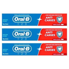Kit 3 Creme Dental Oral-B 123 Anticáries Menta Suave 70g