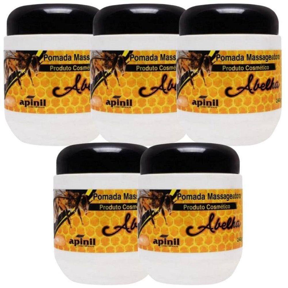 Atacado 5 Pomada Massageadora Abelha 240G Apinil Muscular