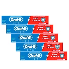 Kit 5 Creme Dental Oral-B 123 Anticáries Menta Suave 70g