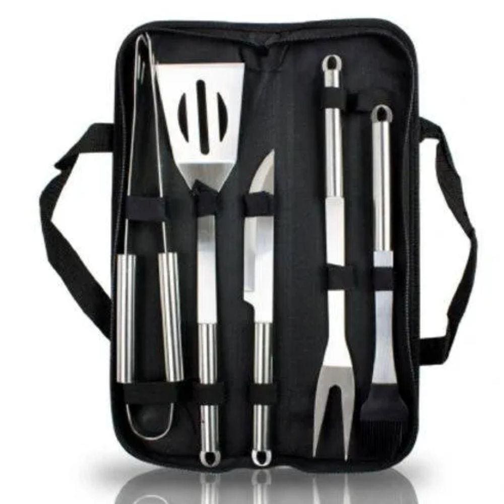 Kit Churrasco 5 Peças Em Aço Inox Com Estojo