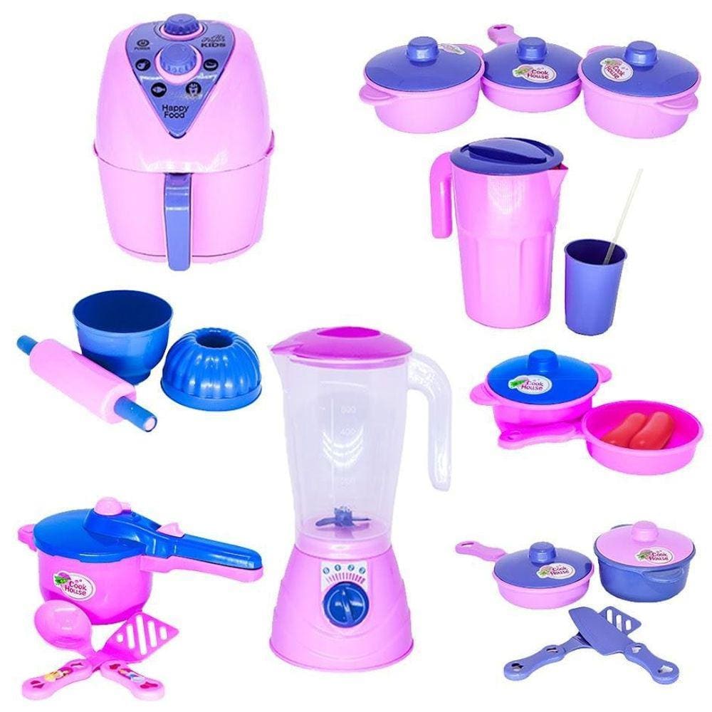 Brinquedo Menina Cozinha Geladeira Comida Eletro Prato 22pç