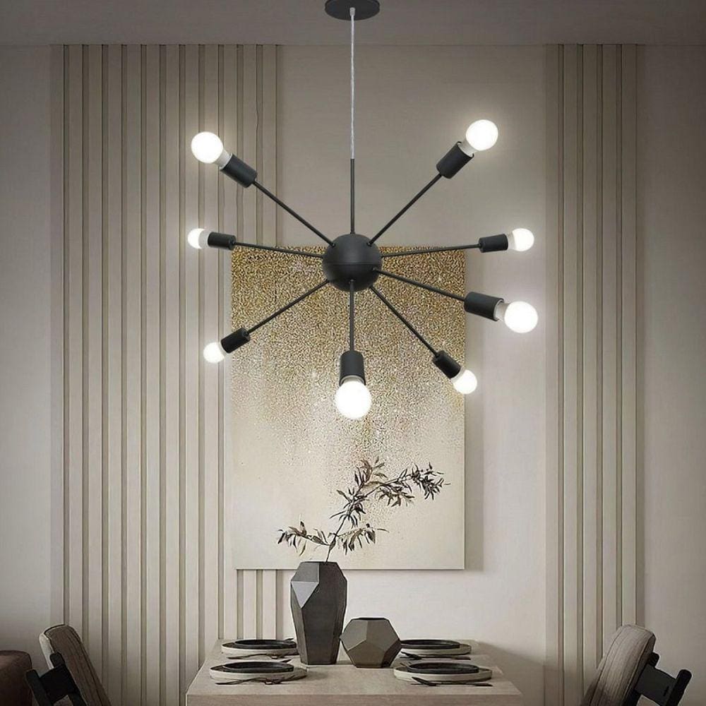 Lustre Pendente Bivolt 8 Lâmpadas Sputnik WOODS! Preto Micro