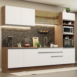 Cozinha Completa Madesa Glamy 310001 com Armário e Balcão (Sem Tampo e Pia) - Rustic/Branco