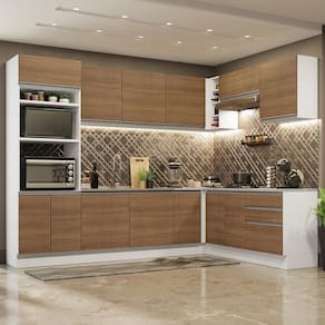 Cozinha Completa de Canto Madesa Glamy 479001 com Armário e Balcão (Sem Tampo e Pia) - Branco/Rustic