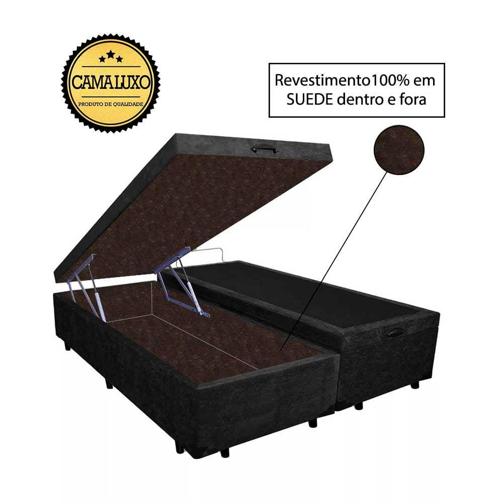 Cama Box Baú Luxo Blindado King Bipartido AColchoes Suede Preto 41x193x203