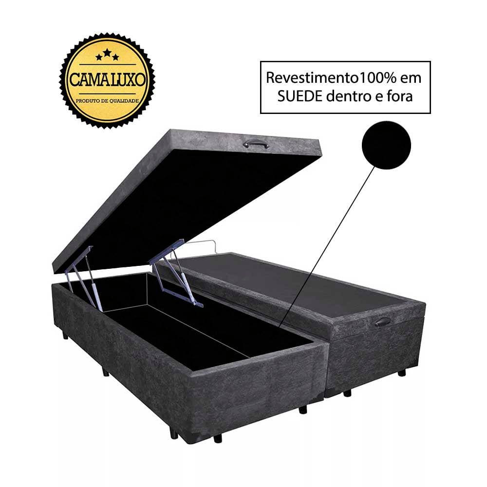 Cama Box Baú Luxo Blindado Queen Bipartido AColchoes Suede Cinza 49x158x198