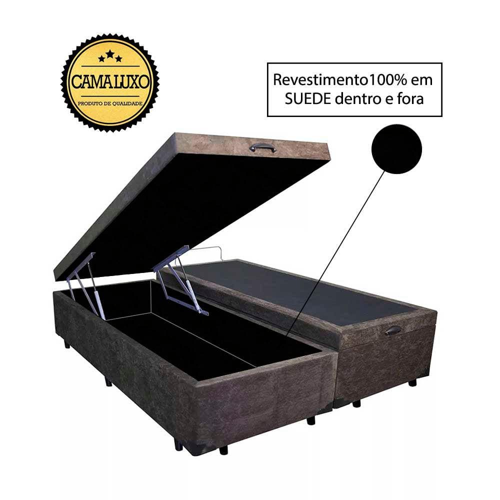Cama Box Baú Luxo Blindado King Bipartido AColchoes Suede Marrom 41x193x203