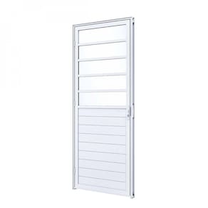 Porta de Aluminio Giro Lambri Mista com Travessa 215x85 Lucasa Branco