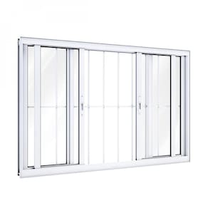 Janela de Aluminio Abertura Central 2 Folhas Móveis e 2 Fixas e Grade 100x150 Lucasa Branco
