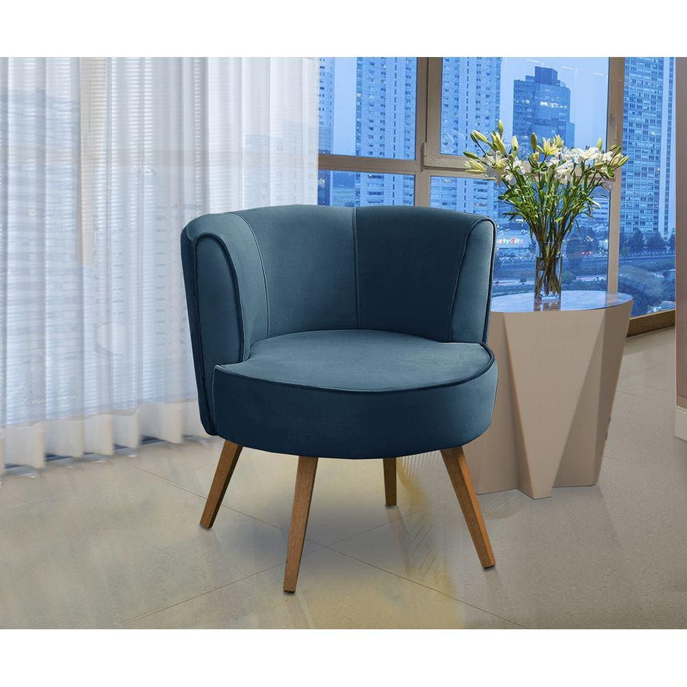 Poltrona Para Sala Decorativa Isadora Suede Azul Madelina Decor