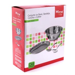Conjunto de Tigela Bandeja Concha e Colher de Inox