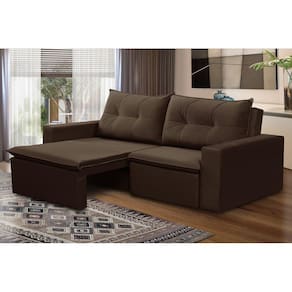 Sofá Retrátil 2 lugares 1,80m Luana Suede Marrom Madelina Decor