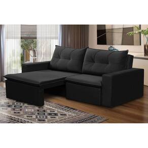 Sofá Retrátil 2 lugares 1,80m Luana Suede Preto Madelina Decor