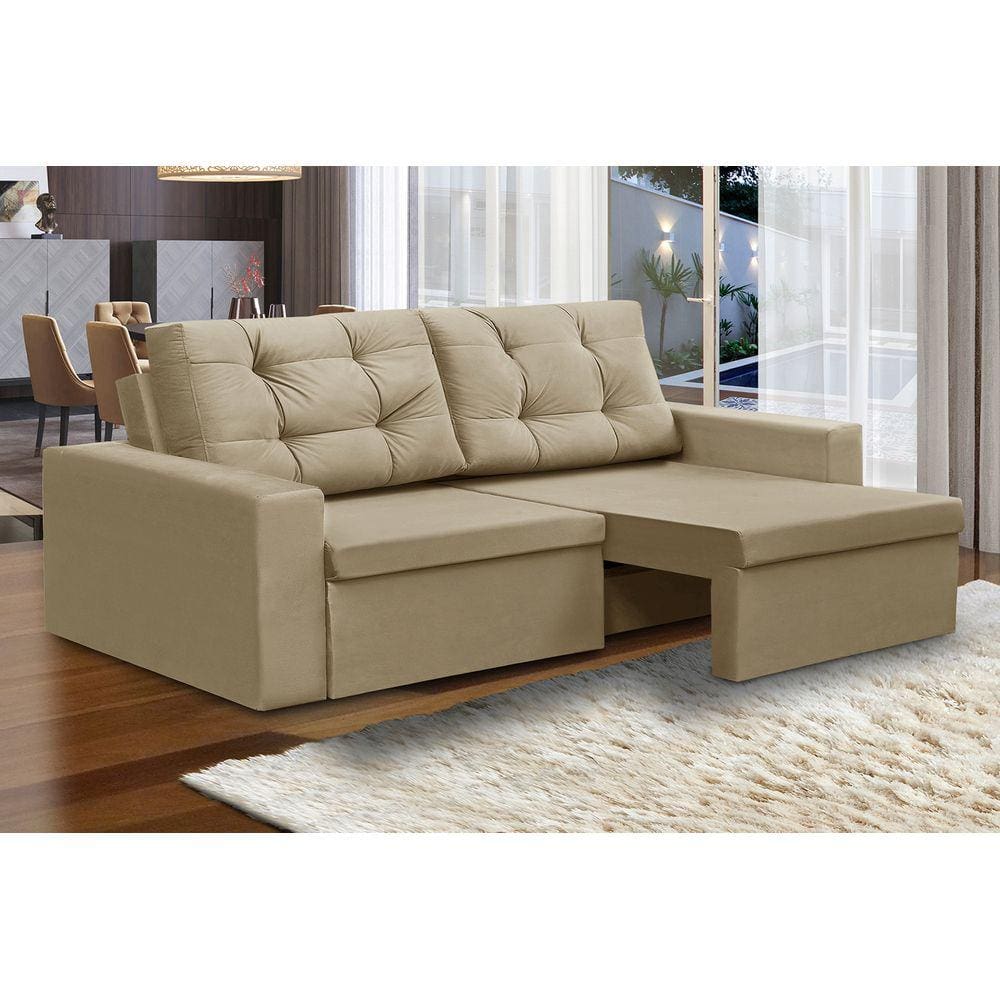 Sofá Retrátil 2 Lugares 1,80m Lia Suede Bege Madelina Decor