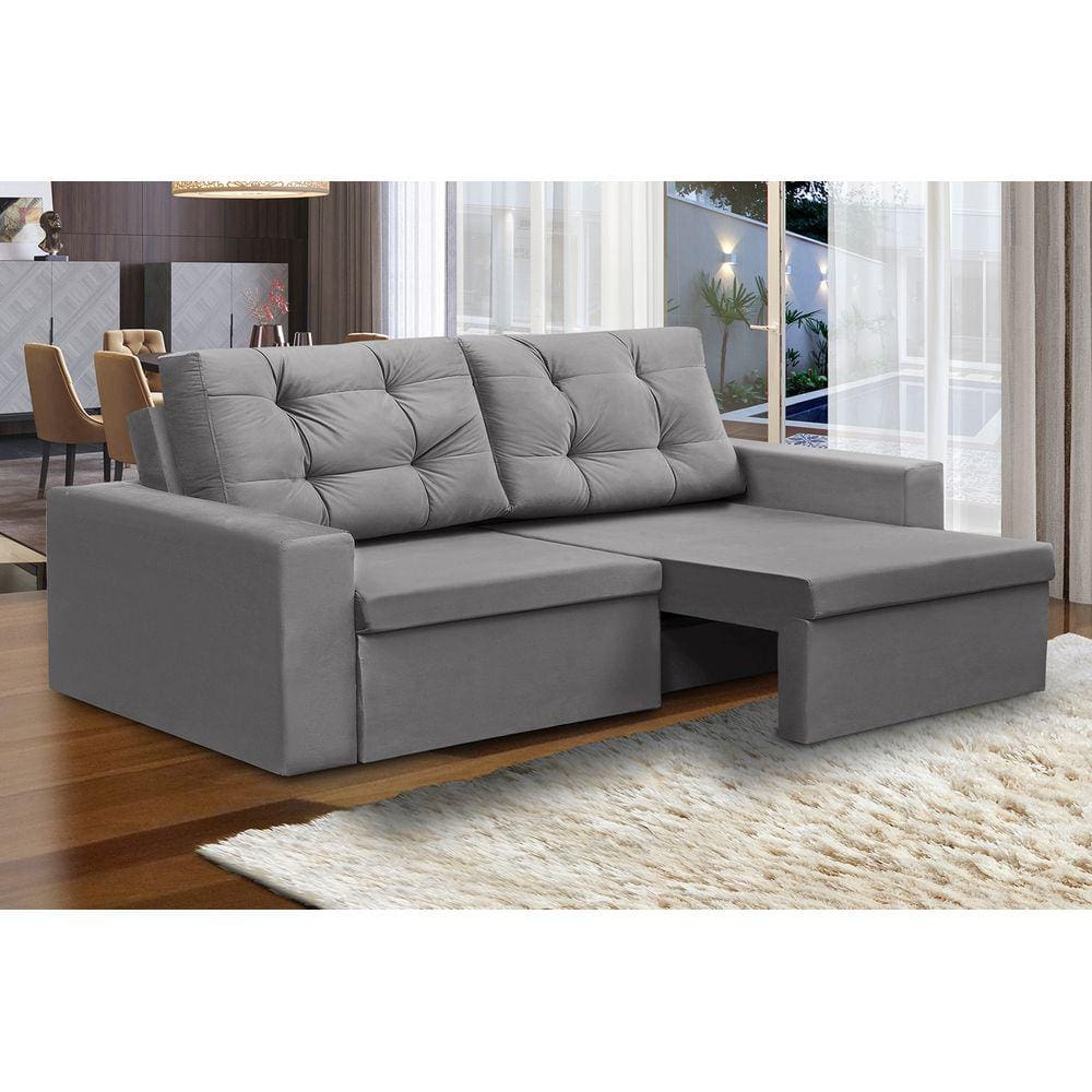 Sofá Retrátil 2 Lugares 1,80m Lia Suede Cinza Madelina Decor
