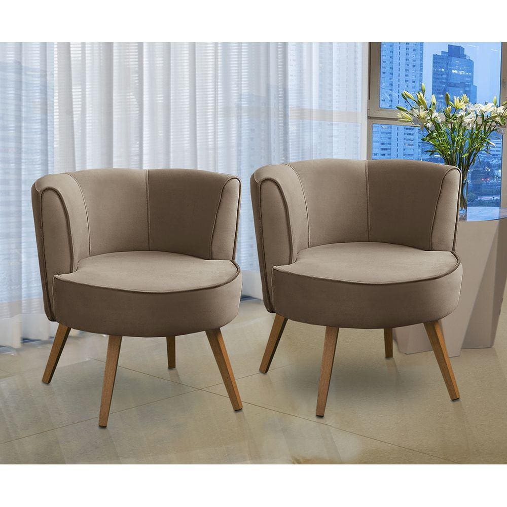 Kit 2 Poltronas Para Sala Decorativa Isadora Suede Capuccino Madelina Decor