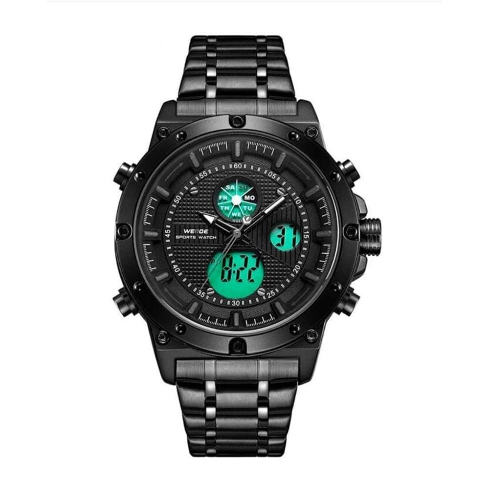 Relógio masculino digital e analógico multifunção preto cinza weide 6906 inox
