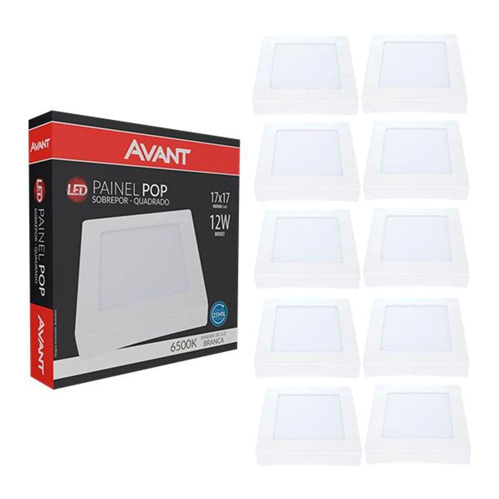 Kit 10 Painel Plafon Led De Sobrepor Quadrado 17cm 12w 6500k Bivolt Emissão De Luz Branca Avant