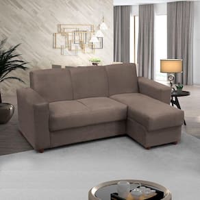 Sofá 3 lugares com Chaise LD Bia Suede Capuccino Madelina Decor