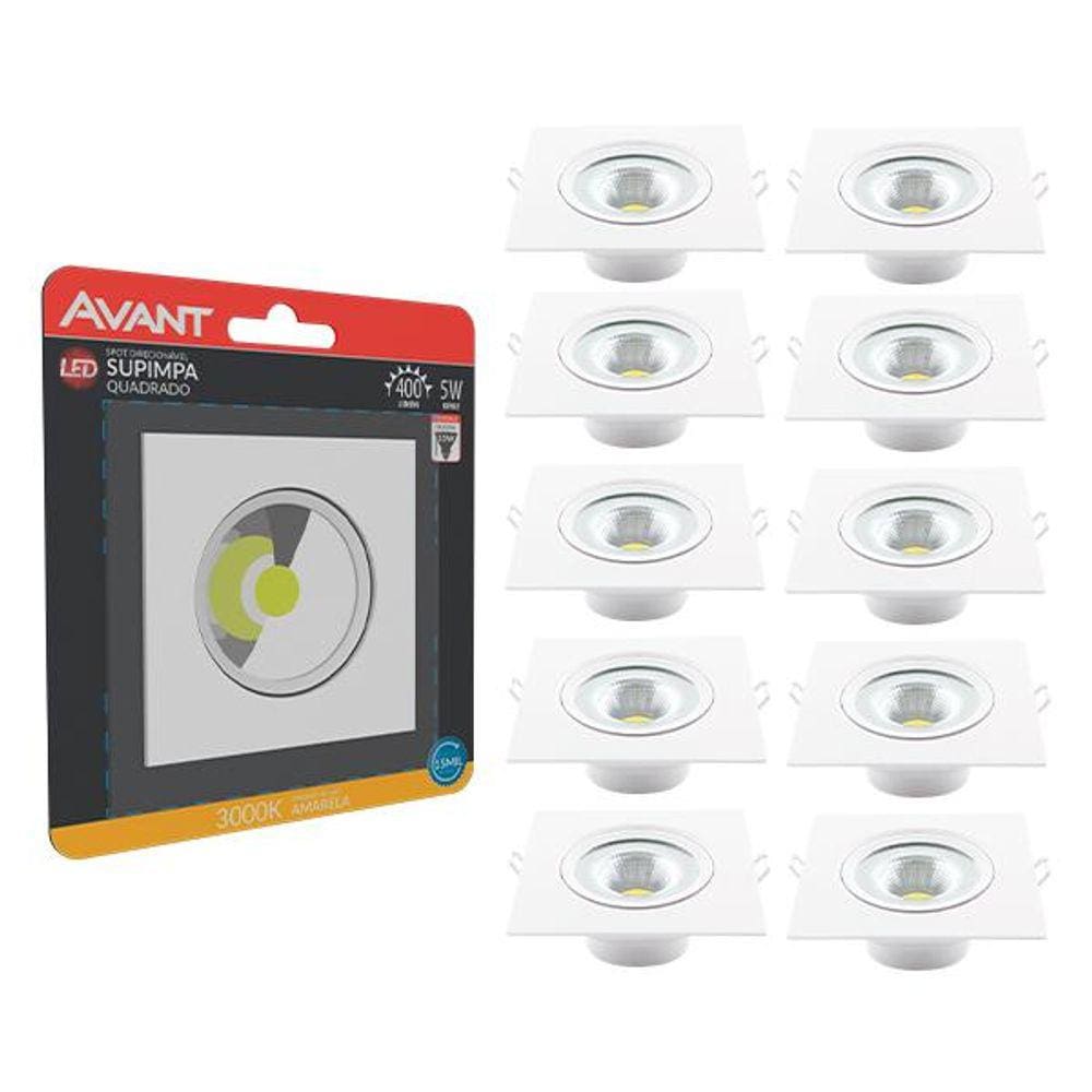 Kit 10 Spot 5w 3000K Led Direcional Embutir Gesso Teto Avant