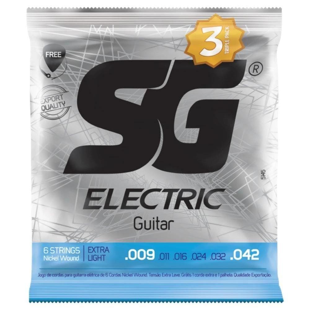 Kit Com 3 Encordoamentos Para Guitarra Sg 009 Extra Light