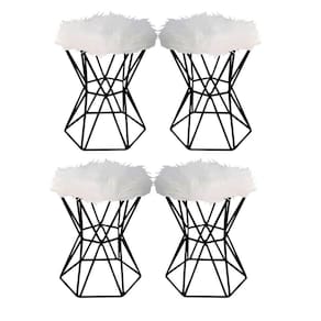 Kit 04 Puff Banqueta Louis Aramado Hexágono Preto Pelúcia Branco