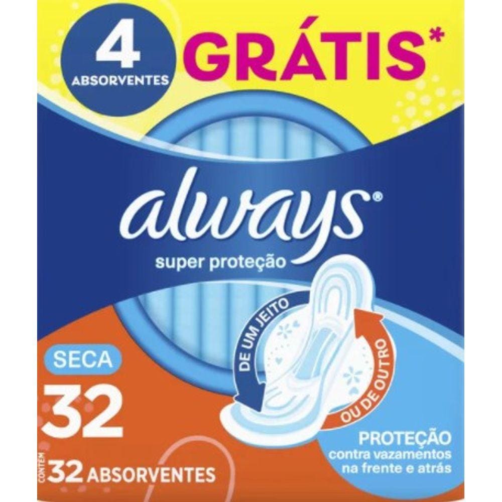 Absorvente Always Super Proteção Seca com Abas - 32 Unidades