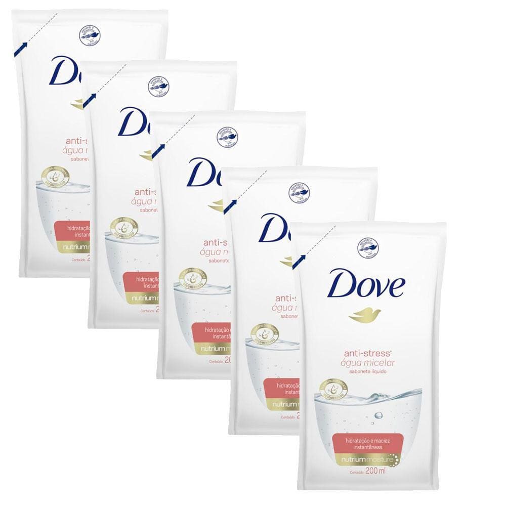 Kit 5 Refil Sabonete Líquido Dove Água Micelar Anti-Stress 200ml