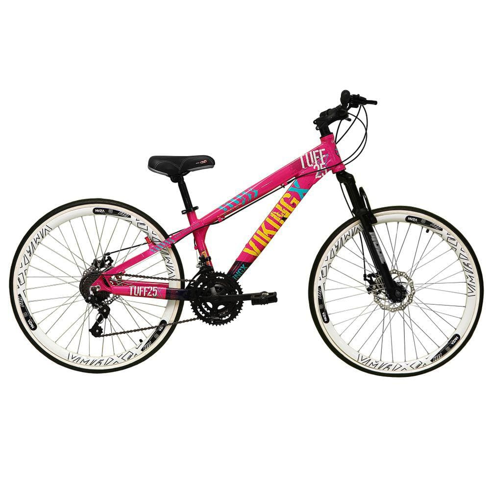 Bicicleta Aro 26 Vikingx Tuff Verde 21v Alumínio Freio Mecânico Aros Vmaxx Branco - Rosa/Azul