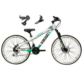 Bicicleta Aro 26 Vikingx Tuff 21v Alumínio Câmbio Shimano Freio a Disco Aros Vmaxx Branco - Branco/Verde